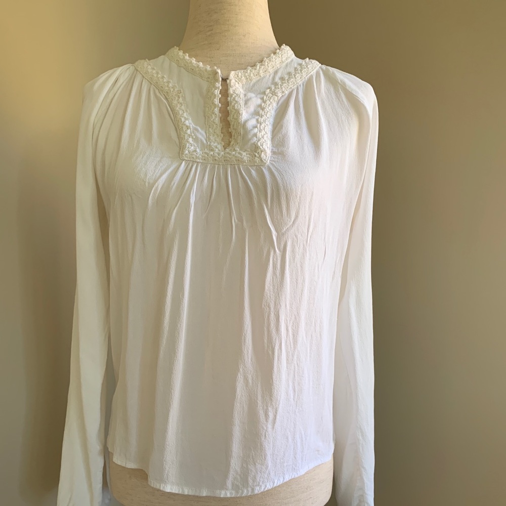 Pheasant Long Sleeve Cream Top Embroidered Trim